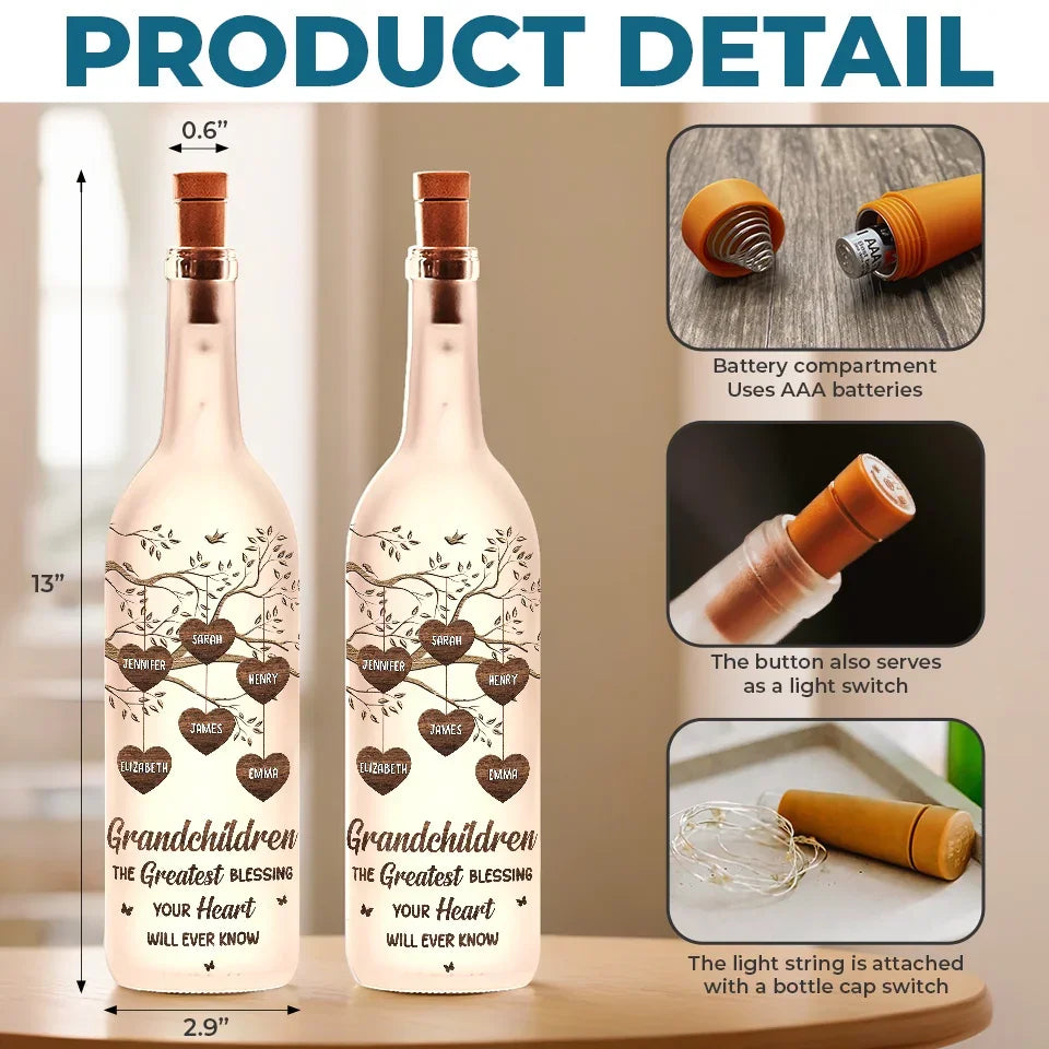 Befamtar's 'Like A Tree, Your Love Gives Me Roots And Wings' Family Personalized Custom Bottle Lamp - Gift For Mom, Grandma