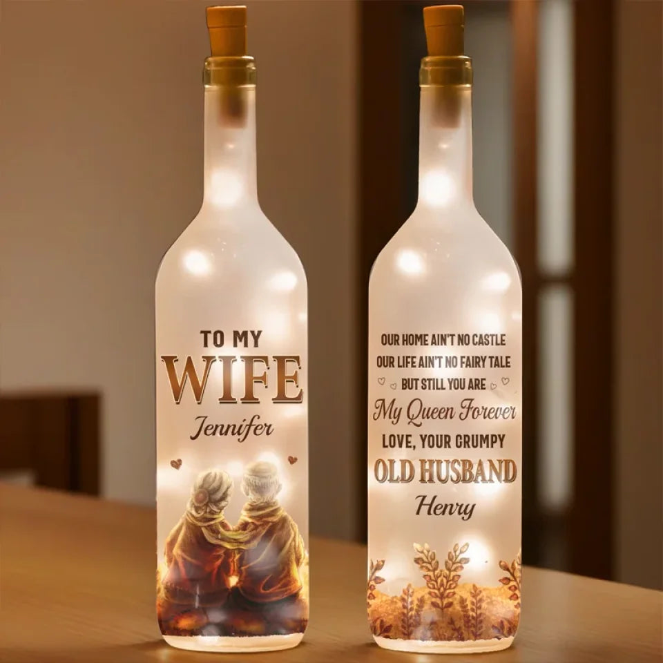Befamtar's Forever Means Growing Old Hand In Hand - Couple Personalized Custom Bottle Lamp - Gift For Husband Wife, Anniversary