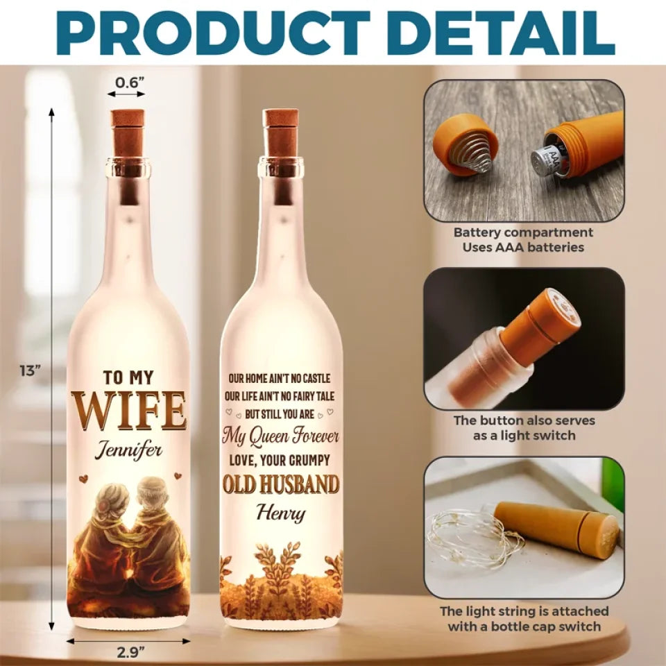 Befamtar's Forever Means Growing Old Hand In Hand - Couple Personalized Custom Bottle Lamp - Gift For Husband Wife, Anniversary