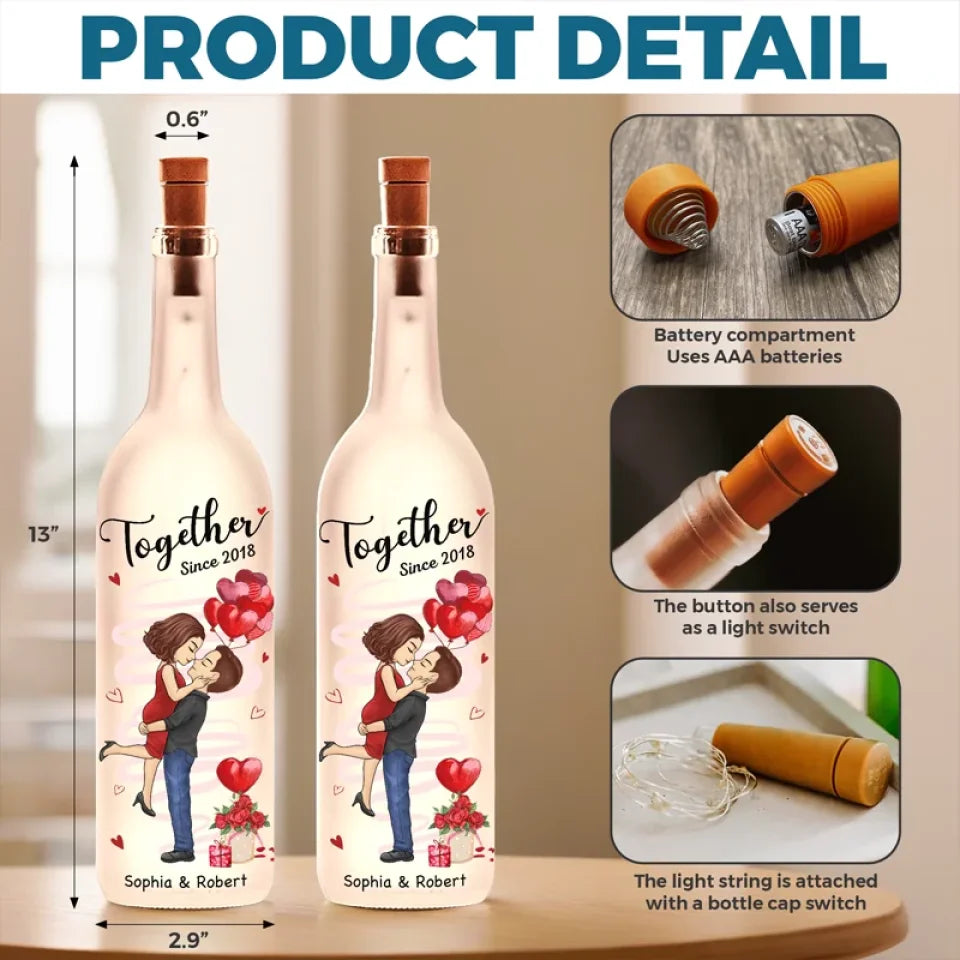 Befamtar With You, Together Feels Like Home - Couple Personalized Custom Bottle Lamp - Gift For Husband Wife, Anniversary