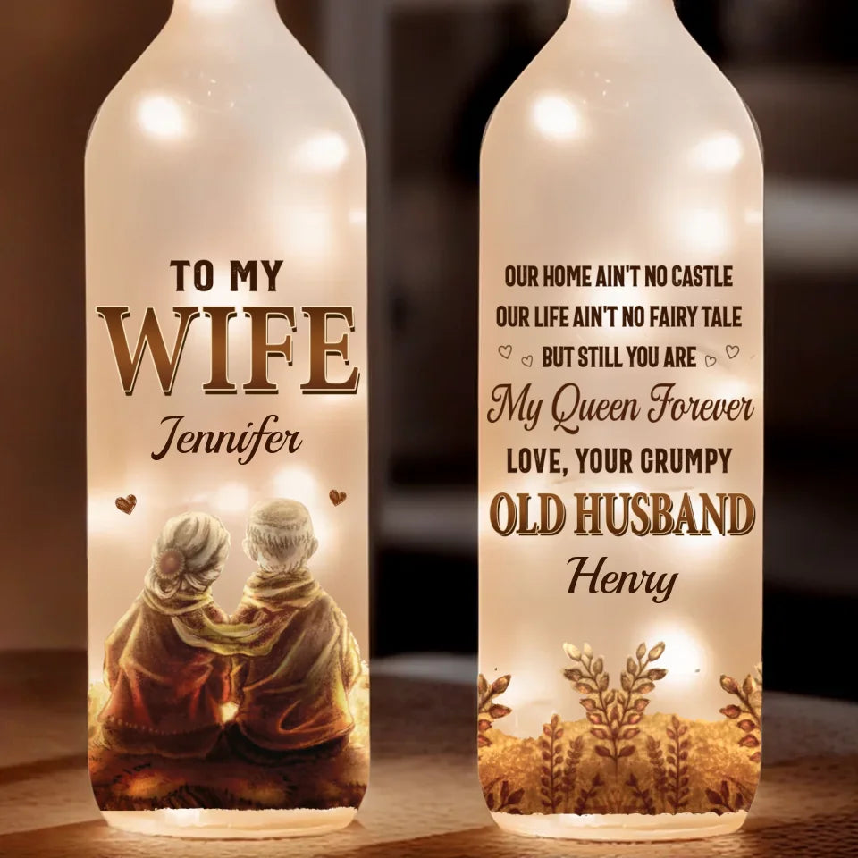 Befamtar's Forever Means Growing Old Hand In Hand - Couple Personalized Custom Bottle Lamp - Gift For Husband Wife, Anniversary