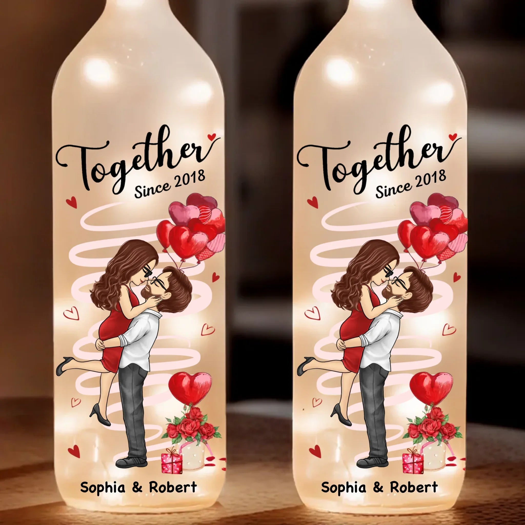 Befamtar With You, Together Feels Like Home - Couple Personalized Custom Bottle Lamp - Gift For Husband Wife, Anniversary